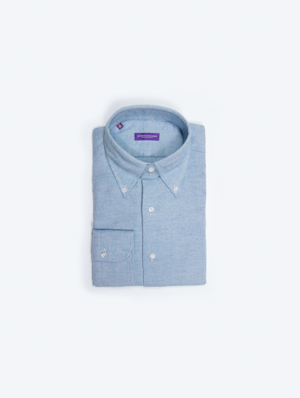 Patrick Hellmann CollectionBlue Shirt With Herringbone Pattern And Button-Down Collarimage994